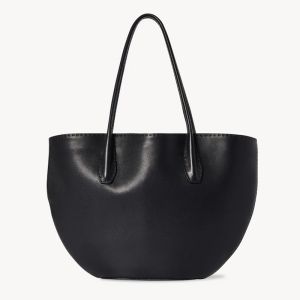 The Row Alger Tote Bag in Polished Saddle Leather Black
