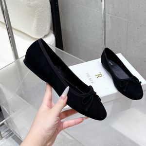 The Row Bowknot Ballerina Flats Women Suede Black