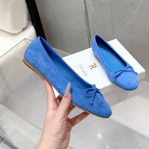 The Row Bowknot Ballerina Flats Women Suede Blue