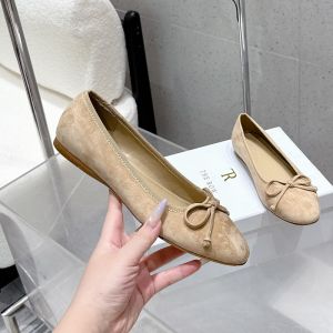 The Row Bowknot Ballerina Flats Women Suede Nude