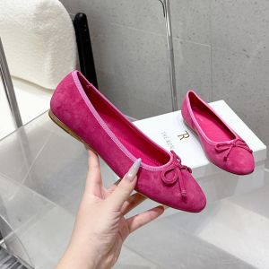 The Row Bowknot Ballerina Flats Women Suede Purple