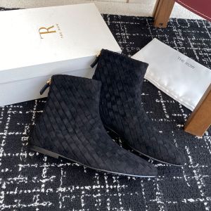 The Row Flat Boots Women Woven Suede Black