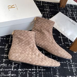 The Row Flat Boots Women Woven Suede Khaki
