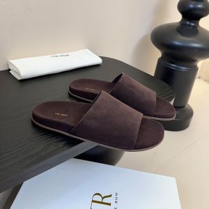 The Row Hugh Slides Women Suede Coffee