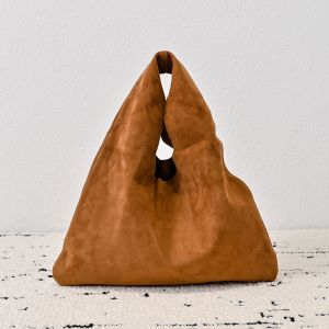 The Row Medium Bindle Bag in Soft Suede Brown