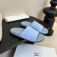 The Row Hugh Slides Women Suede Blue