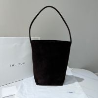 The Row Medium Park N/S Tote Bag in Suede Dark Burgundy