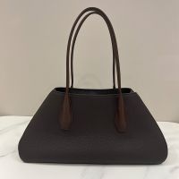 The Row Alger Shoulder Bag in Matte Grained Calfskin Coffee