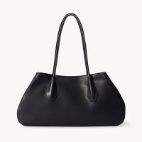 The Row Alger Shoulder Bag in Polished Saddle Leather Black