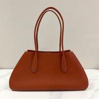 The Row Alger Shoulder Bag in Polished Saddle Leather Brown