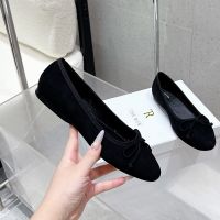 The Row Bowknot Ballerina Flats Women Suede Black