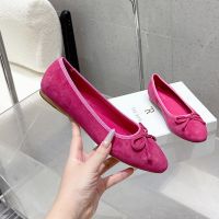 The Row Bowknot Ballerina Flats Women Suede Purple