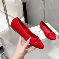 The Row Bowknot Ballerina Flats Women Suede Red