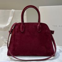 The Row Margaux 12 Bag in Suede Burgundy