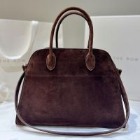 The Row Margaux 12 Bag in Suede Dark Brown