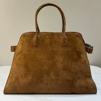 The Row Margaux 15 Bag in Suede Brown