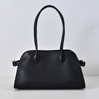 The Row Margaux Shoulder 12 Bag in Polished Saddle Leather Black