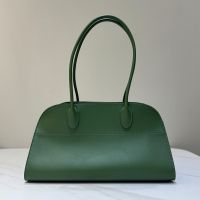 The Row Margaux Shoulder 12 Bag in Polished Saddle Leather Green