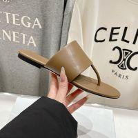 The Row Signum Flat Slides Women Smooth Nappa Leather Brown