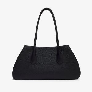 The Row Alger Shoulder Bag in Matte Grained Calfskin Black