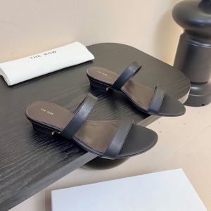 The Row Awar Strap Slides 25MM Women Lambskin Black