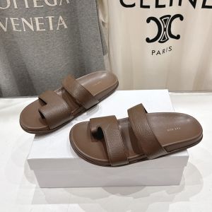 The Row Hugh Slides with Double Strap Women Grained Calfskin Khaki