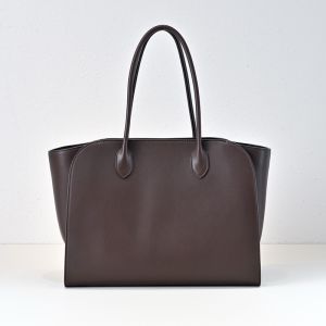 The Row Marlo 14 Bag in Polished Saddle Leather Deep Brown
