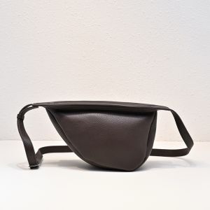 The Row Small Slouchy Banana Bag in Grained Calfskin Coffee