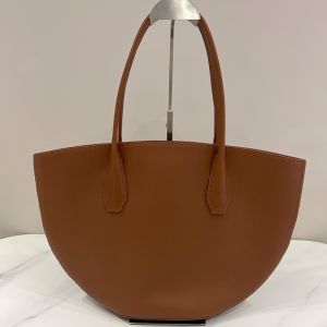 The Row Alger Tote Bag in Polished Saddle Leather Brown