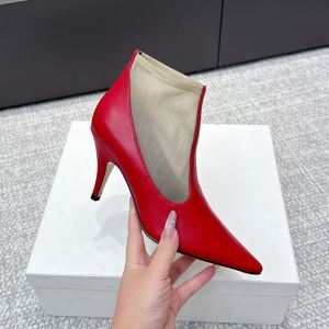 The Row Ankle Boots 80MM Women Mesh and Leather Red