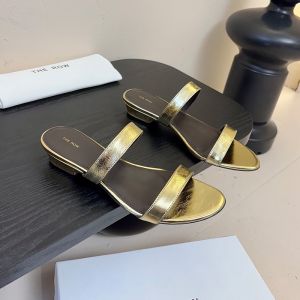 The Row Awar Strap Slides 25MM Women Lambskin Gold