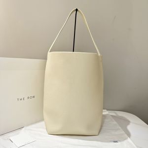 The Row Large Park N/S Tote Bag in Grained Calfskin White