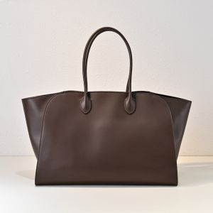 The Row Marlo Tote Bag in Polished Saddle Leather Dark Brown