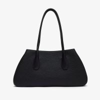 The Row Alger Shoulder Bag in Matte Grained Calfskin Black