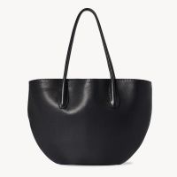 The Row Alger Tote Bag in Polished Saddle Leather Black
