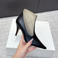 The Row Ankle Boots 80MM Women Mesh and Leather Black