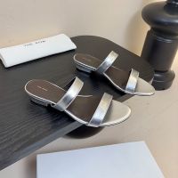 The Row Awar Strap Slides 25MM Women Lambskin Silver