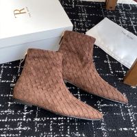 The Row Flat Boots Women Woven Suede Brown
