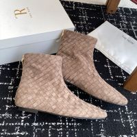 The Row Flat Boots Women Woven Suede Khaki