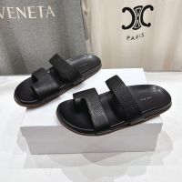 The Row Hugh Slides with Double Strap Women Grained Calfskin Black