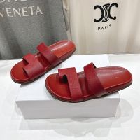 The Row Hugh Slides with Double Strap Women Grained Calfskin Red