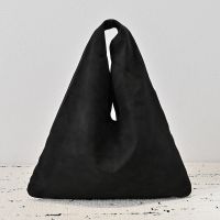 The Row Large Bindle Bag in Soft Suede Black