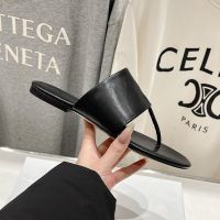 The Row Signum Flat Slides Women Smooth Nappa Leather Black