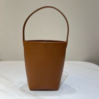 The Row Small Park N/S Tote Bag in Pebbled Calfskin Brown