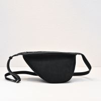 The Row Small Slouchy Banana Bag in Textured Suede Black